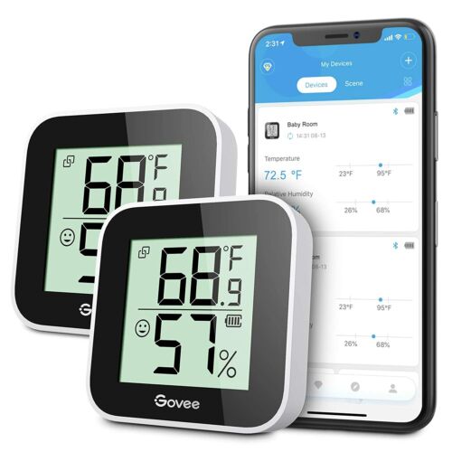 Govee Temperature Humidity Monitor 2-Pack, Indoor Room Thermometer  Hygrometer with App Alert, Mini Bluetooth Digital Thermometer Humidity  Sensor with Data Storage for Home, Greenhouse, Cellar - Ezlo Smart Home Shop