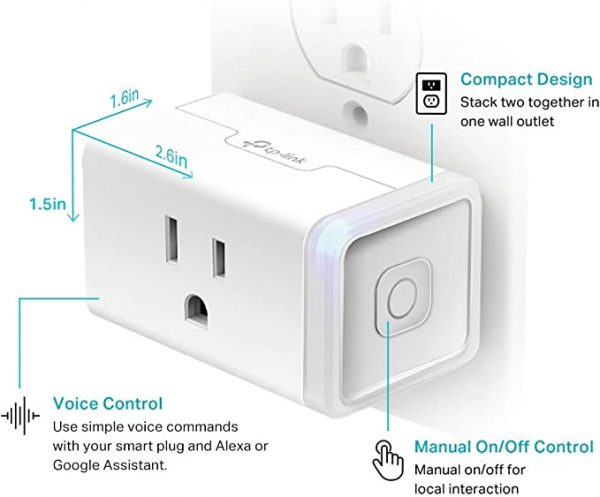 Kasa Smart Plug HS103P2, Smart Home Wi-Fi Outlet Works with Alexa, Echo,  Google Home & IFTTT, No Hub Required, Remote Control,15 Amp,UL Certified,  2-Pack White - Ezlo Smart Home Shop