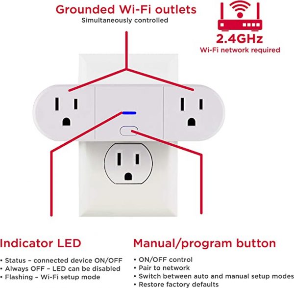 GE Zigbee Smart Switch Plug-In, 2-Outlet Lighting Control, No Wiring  Required, Works Directly with