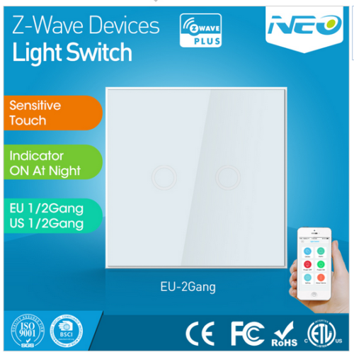 z-wave wireless smart remote control wall light switch 2 gang